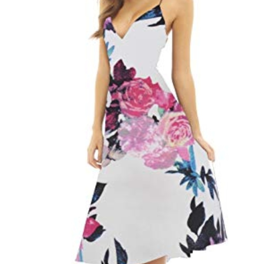 NWT Strappy Floral Cross Back Midi Skater Dress